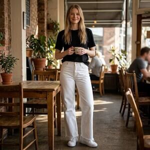 Social Standard White Straight Leg Jeans Raw Hem Size 12 High Rise